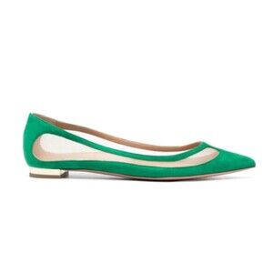 Aquazzura Amal Semi-sheer Panel Ballerina Shoes Green And Gold Women’s Size 38/8